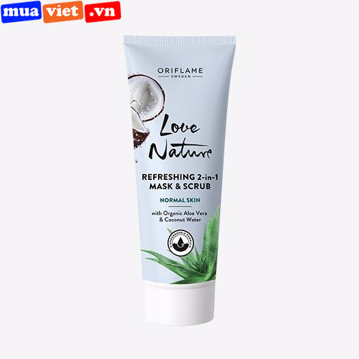 34822 Oriflame Mặt nạ dưỡng mọi loại da Love Nature Refreshing 2-in-1 Mask & Scrub with Organic Aloe Vera & Coconut Water