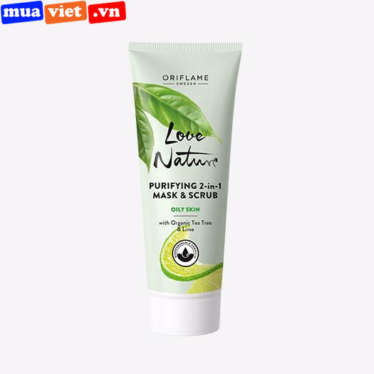 35576 Oriflame Mặt nạ làm sạch dưỡng da dầu Love Nature Purifying 2-in-1 Mask & Scrub with Organic Tea Tree & Lime